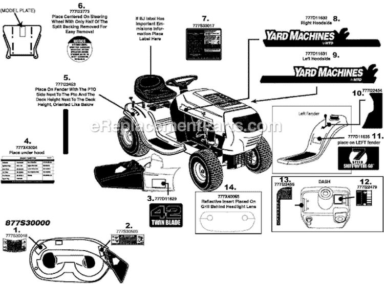 Page E Diagram and Parts List for 13AN772G000 2008 Yard Machines Lawn Tractor